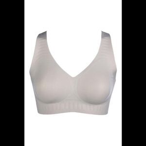 Rhonda Shear Pullover Gel Bra with Floral Lace Back Light Gray -